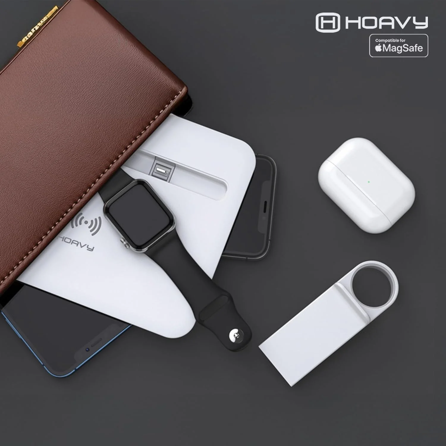 پایه شارژ بی‌سیم MagSafe برای آیفون، سامسونگ، اندروید، داک شارژ مغناطیسی همه در یک برای ایرپادز، ساعت هوشمند و تلفن‌های اپل، بهترین شارژر بی‌سیم سریع چند دستگاهی (سفید)