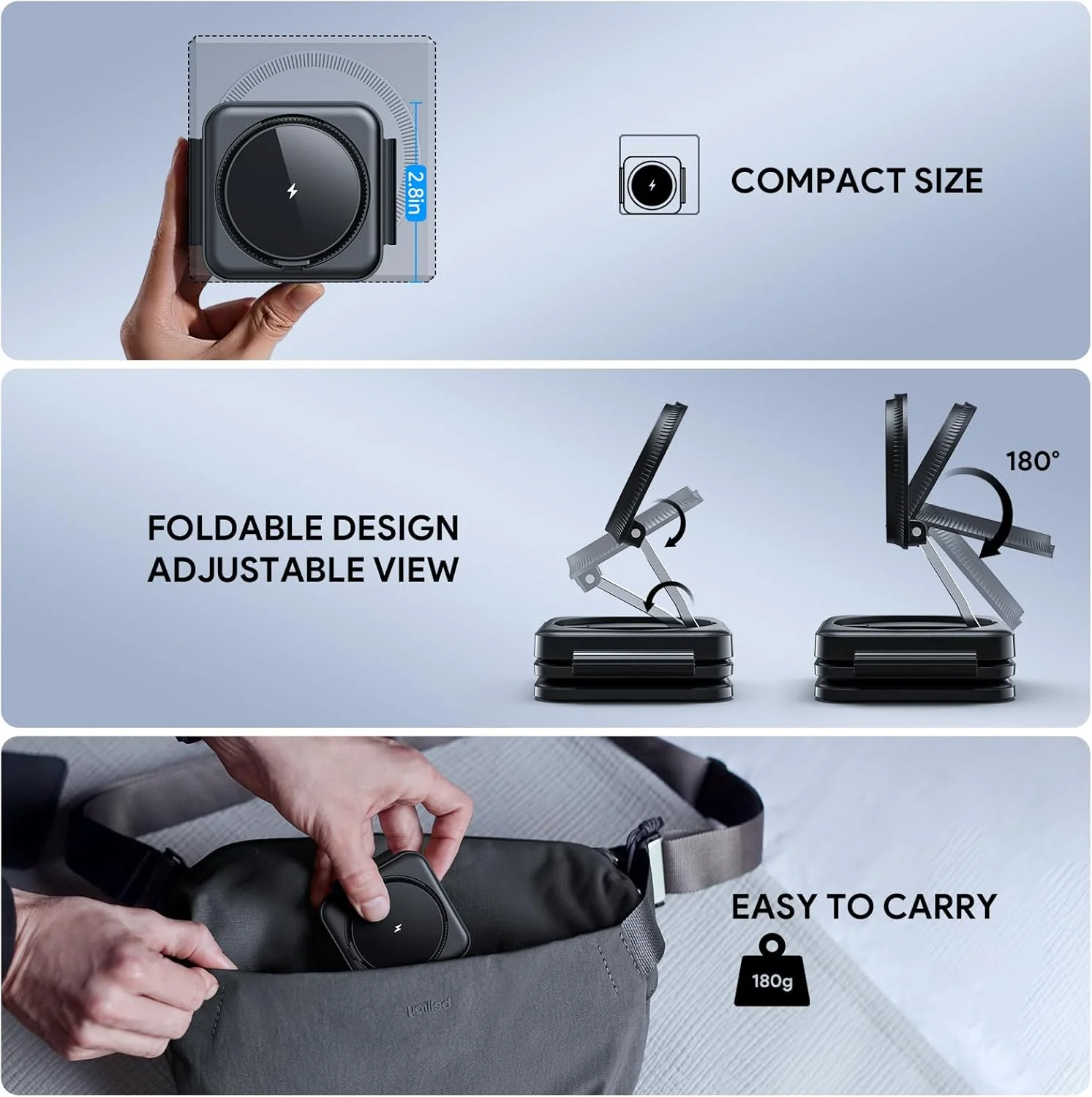 شارژر بی‌سیم Hinyx، شارژر مغناطیسی، شارژر مسافرتی تاشو قابل حمل، استیشن شارژ بی‌سیم 3 در 1 برای آیفون 15/14/13/12/ ایرپادز 3/2/پرو/ اپل iWatch سری Ultra/SE/S8/8/7/6