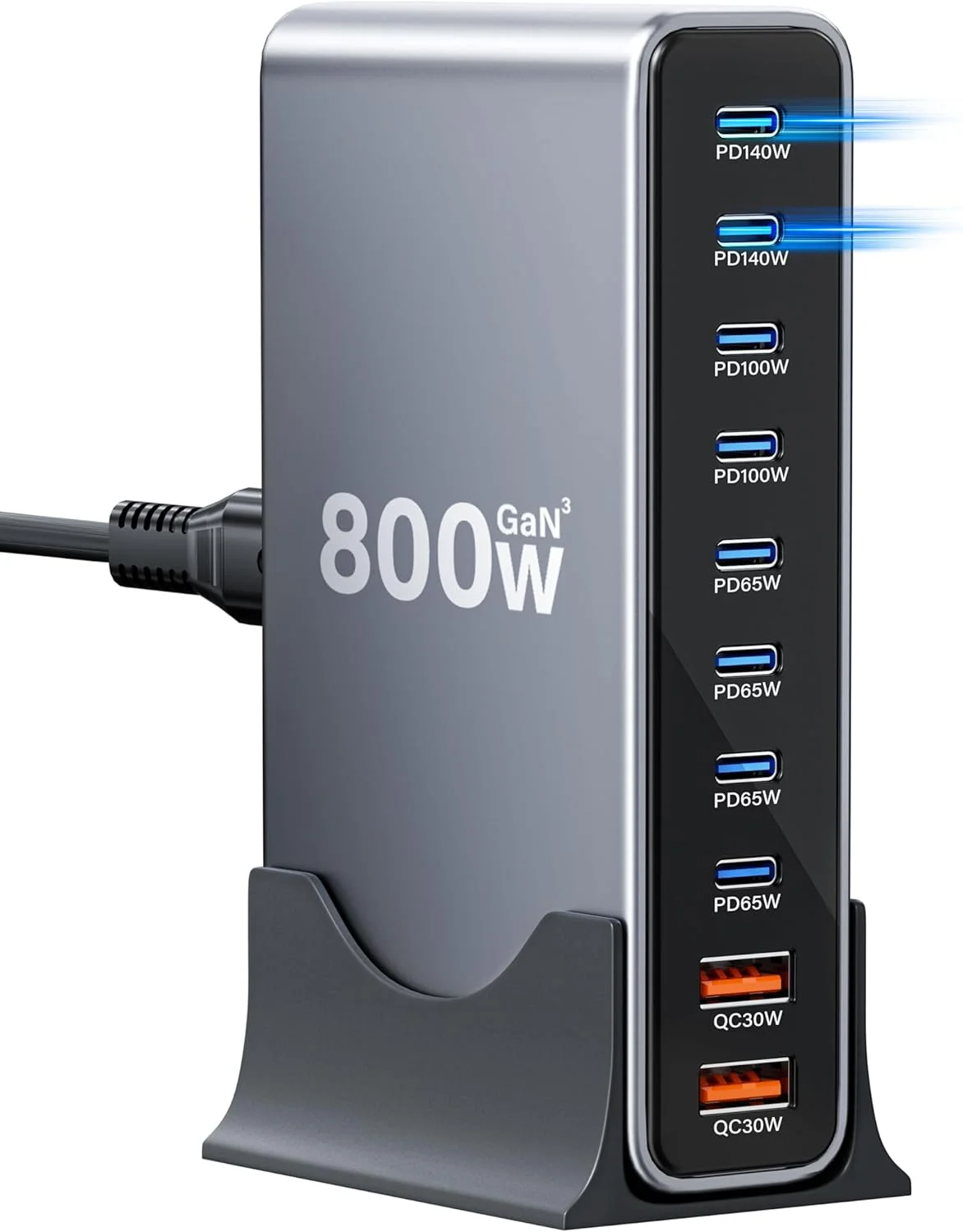 ایستگاه شارژ USB C هیمیکس تک 800 واتی - شارژر سریع 140 واتی USBC، شارژر 10 پورت GaN 100 واتی 65 واتی 30 واتی، شارژر چندگانه USB سازگار با MacBook Pro16، لپ تاپ، آیفون 17/16/15، سامسونگ گلکسی S25