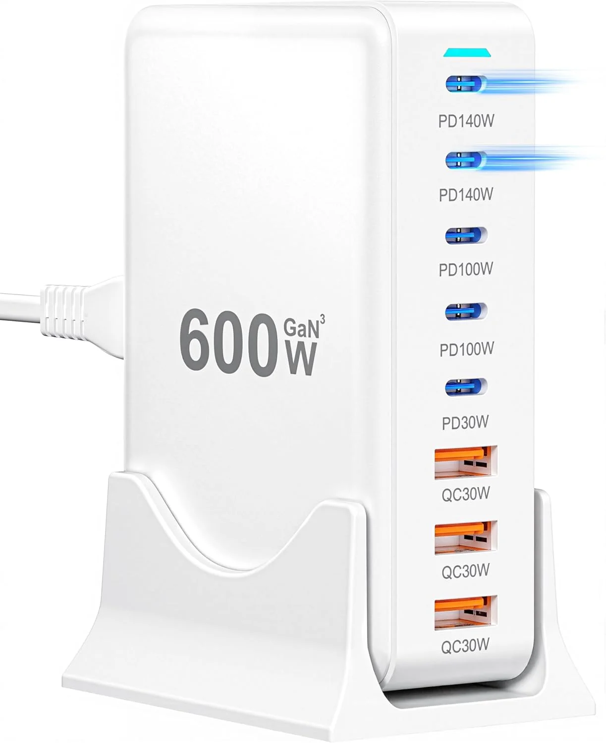 شارژر 600 واتی USB-C هیمیکس تک - ایستگاه شارژ 140 واتی، شارژر سریع 8 پورت 100 واتی GaN سازگار با MacBook Pro 16، لپ تاپ، آیفون 17/16/15، سامسونگ گلکسی S25