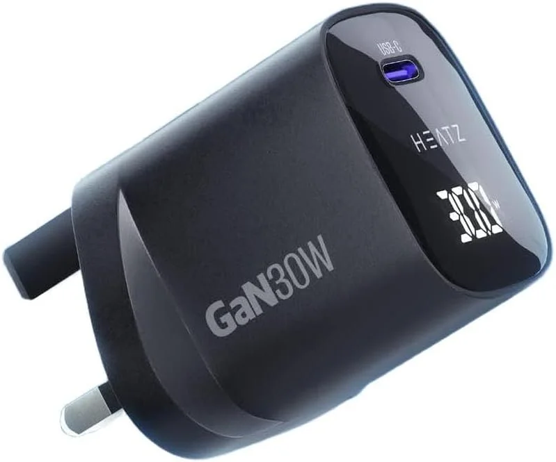 آداپتور شارژر 30 واتی HEATZ USB-C GaN به همراه کابل 60 واتی Type-C، نمایشگر توان لحظه ای، طراحی جمع و جور مناسب مسافرت