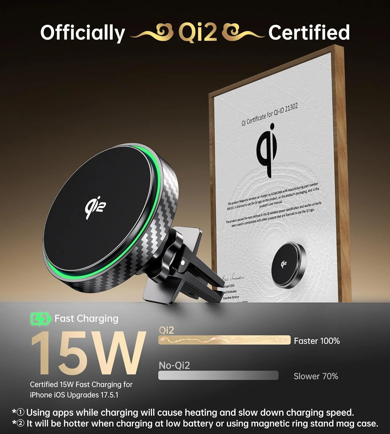 پایه شارژر مغناطیسی خودرو مناسب برای Magsafe مدل 2025 [دارای گواهی Qi2 - توان 15 وات]، چرخش 360 درجه، پایه شارژر بی سیم خودرو مناسب برای سری آیفون 16، 15، 14، 13، 12، لوازم جانبی مغناطیسی خودرو آیفون