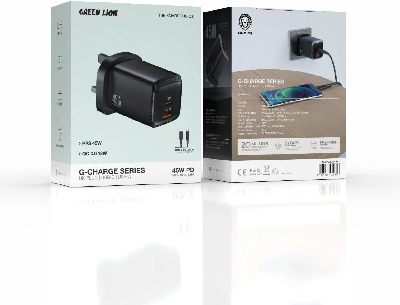 شارژر سریع گرین لاین سری G-Charger، پورت USB-C با توان 45 وات PD و پورت USB-A با توان 18 وات QC 3.0، PPS، سازگار با آیفون 16/15/14/13، S25/S24، پاوربانک، طراحی فوق العاده جمع و جور (همراه با کابل USB-C به USB-C یک متری) شارژر سریع گرین لاین سری G-Charger، پورت USB-C با توان 45 وات PD و پورت USB-A با توان 18 وات QC 3.0، PPS، سازگار با آیفون 16/15/14/13، S25/S24، پاوربانک، طراحی فوق العاده جمع و جور (همراه با کابل USB-C به USB-C یک متری)