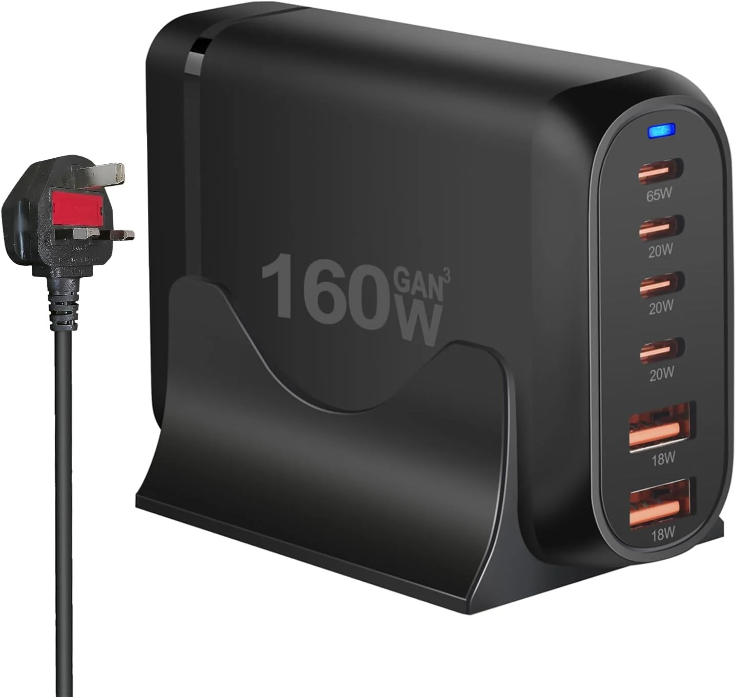 شارژر USB C گیکرا، ایستگاه شارژ سریع USB 160 واتی 6 پورت با 4 پورت USB-C + 2 پورت USB-A، شارژر دیواری چند پورت USB C قابل حمل برای سری آیفون 15-12، آیپد پرو، مک بوک، گلکسی، پیکسل، سوییچ و غیره