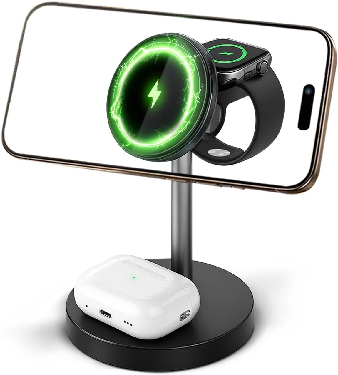 پایه شارژر بی سیم 3 در 1 Garlo برای آیفون، ایرپاد و ساعت اپل با استند شارژ MagSafe، استند شارژ سریع مغناطیسی 15 واتی، پایه شارژر بی سیم برای سامسونگ و آیفون 17 16 15 14 13 12