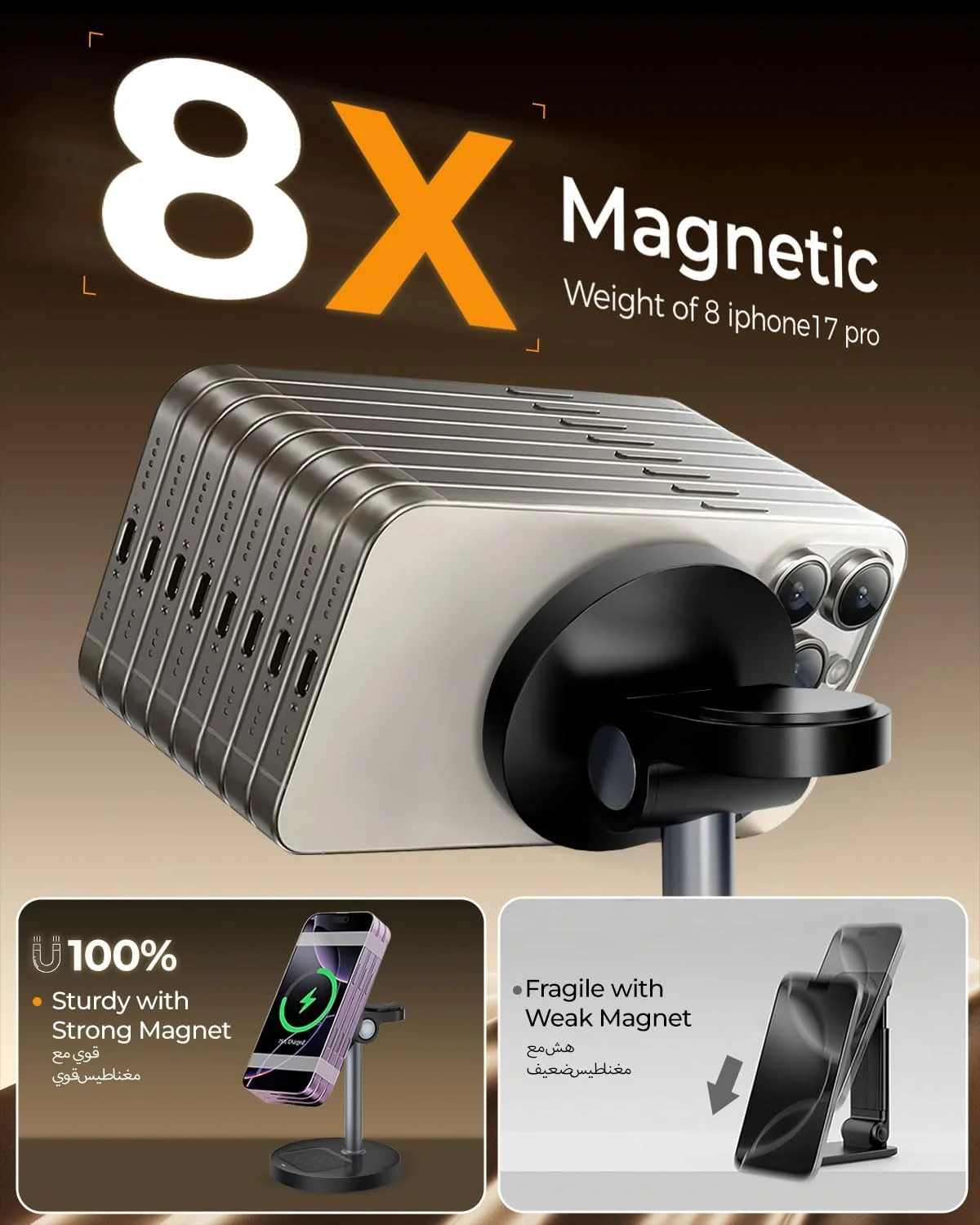 پایه شارژر بی سیم 3 در 1 Garlo برای آیفون، ایرپاد و ساعت اپل با استند شارژ MagSafe، استند شارژ سریع مغناطیسی 15 واتی، پایه شارژر بی سیم برای سامسونگ و آیفون 17 16 15 14 13 12