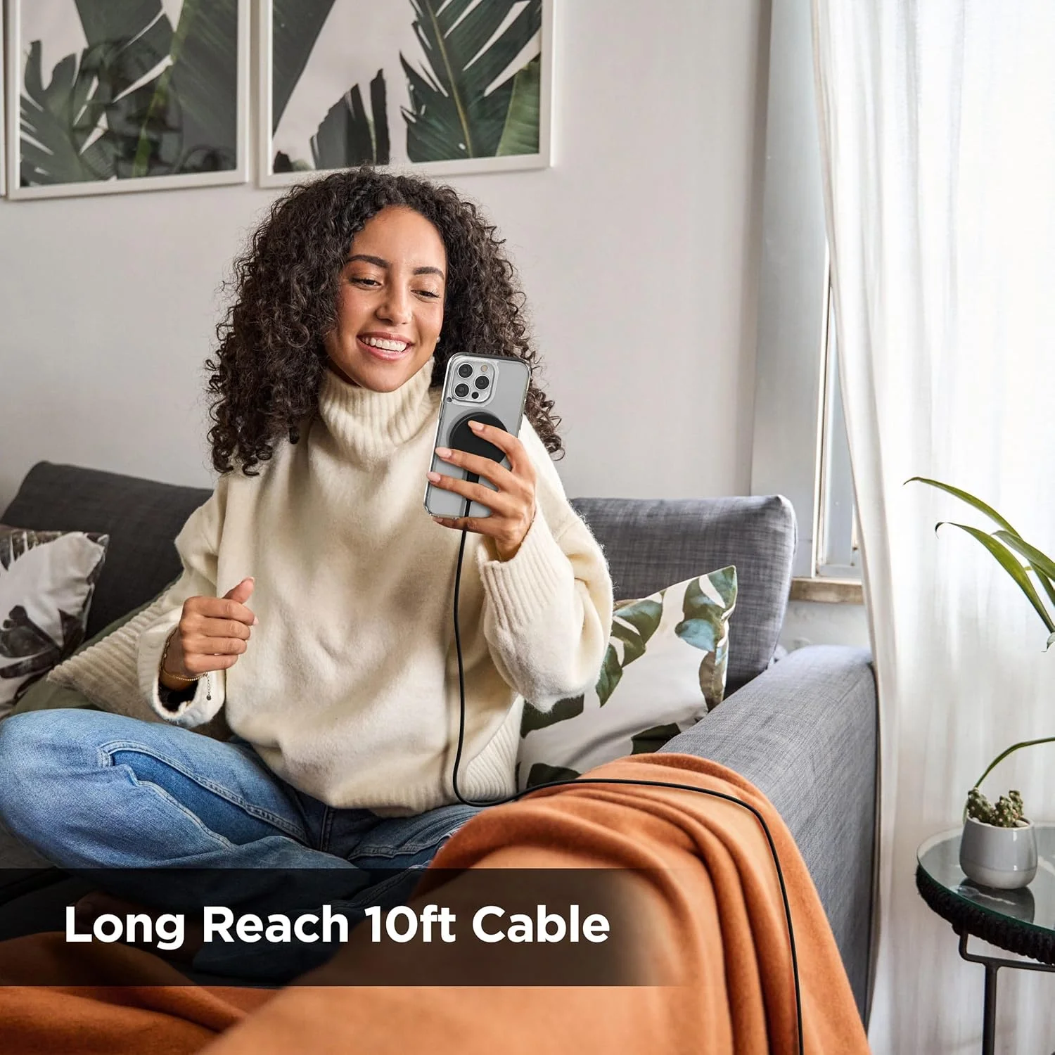 شارژر بی‌سیم بلند GALVANOX، سازگار با MagSafe (کابل 3 متری) پد شارژ سریع مغناطیسی 15 واتی برای آیفون با سیم انعطاف‌پذیر و قابل جابجایی (مشکی)