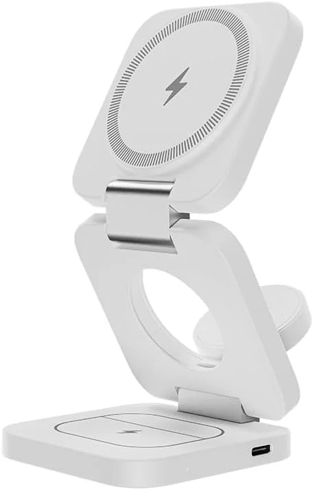 استند شارژر وایرلس مغناطیسی تاشو 3 در 1 بنکس، شارژ سریع 15 واتی همه کاره، برای آیفون، اپل واچ، ایرپادز با زاویه متغیر، جمع و جور برای مسافرت (سفید، W13)