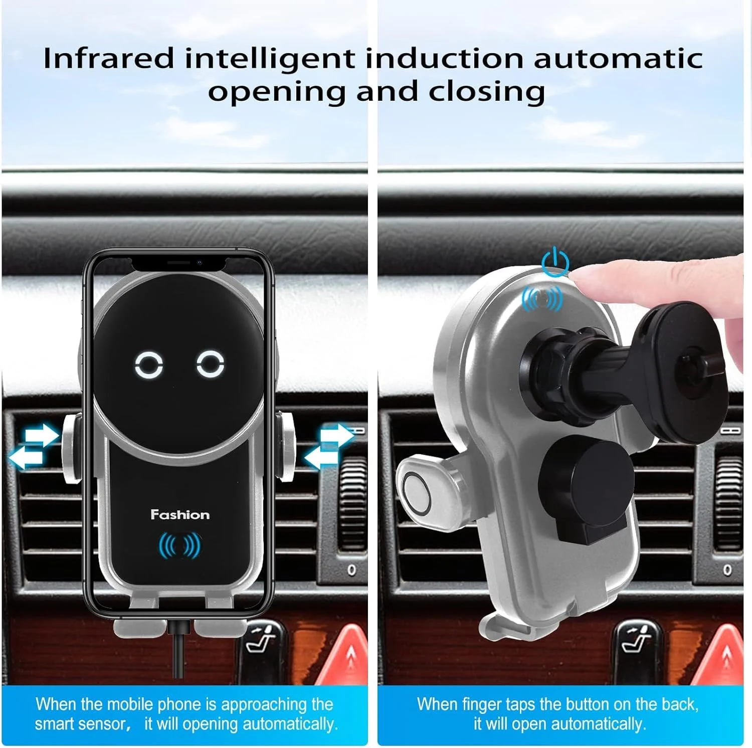 شارژر بی‌سیم خودرو Excefore، پایه نگهدارنده گوشی برای شارژر بی‌سیم خودرو، دریچه هوای حسگر هوشمند، نگهدارنده تلفن با گیره اتوماتیک سازگار با iPhone 14/13/12/11//XS/XR/8، S22/S21/S20/Note 20 و غیره