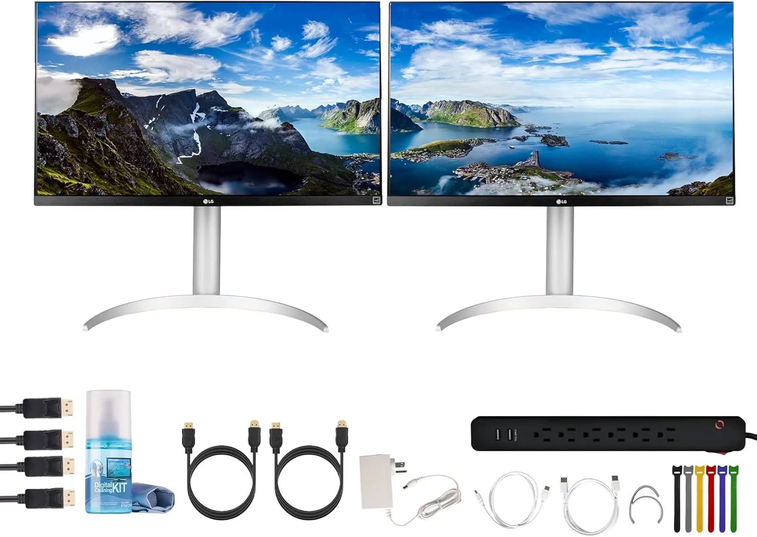 مانیتور 27 اینچی ال‌جی مدل 27UP650-W 4K UHD IPS (دو عدد) | نمایشگر 16:9 FreeSync با HDR10 و VESA DisplayHDR 400 | مناسب ویرایش عکس، کاربری اداری و گیمینگ (27UP650-W) + 2 عدد کابل DisplayPort + محافظ برق + سایر موارد