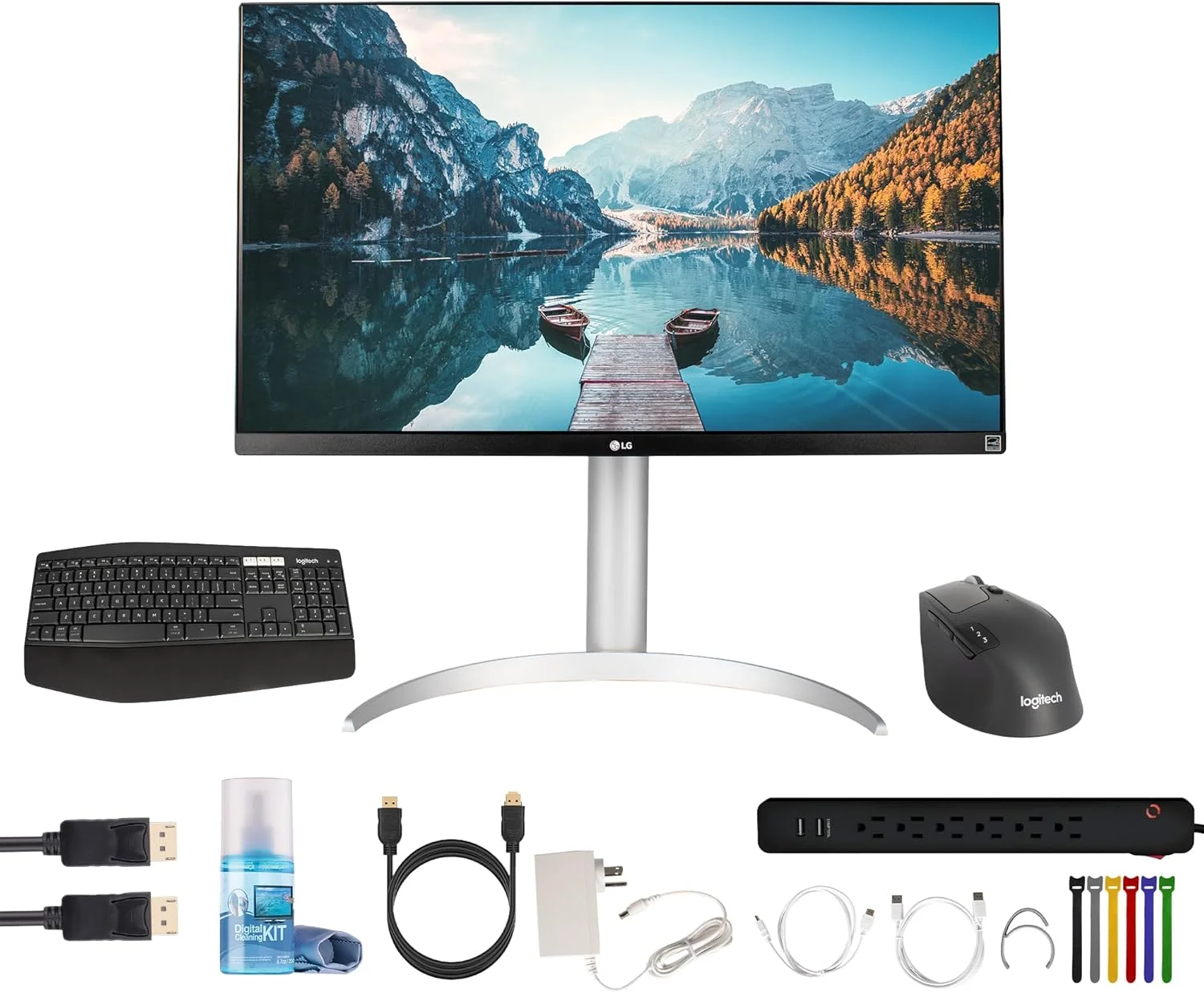 مانیتور 27 اینچی ال‌جی مدل 27UP650-W با رزولوشن 4K UHD IPS | نمایشگر 16:9 FreeSync با HDR10 و VESA DisplayHDR 400 | مناسب برای ویرایش عکس، طراحی، کاربری اداری و گیمینگ (27UP650-W) + ماوس و کیبورد + محافظ برق + سایر موارد