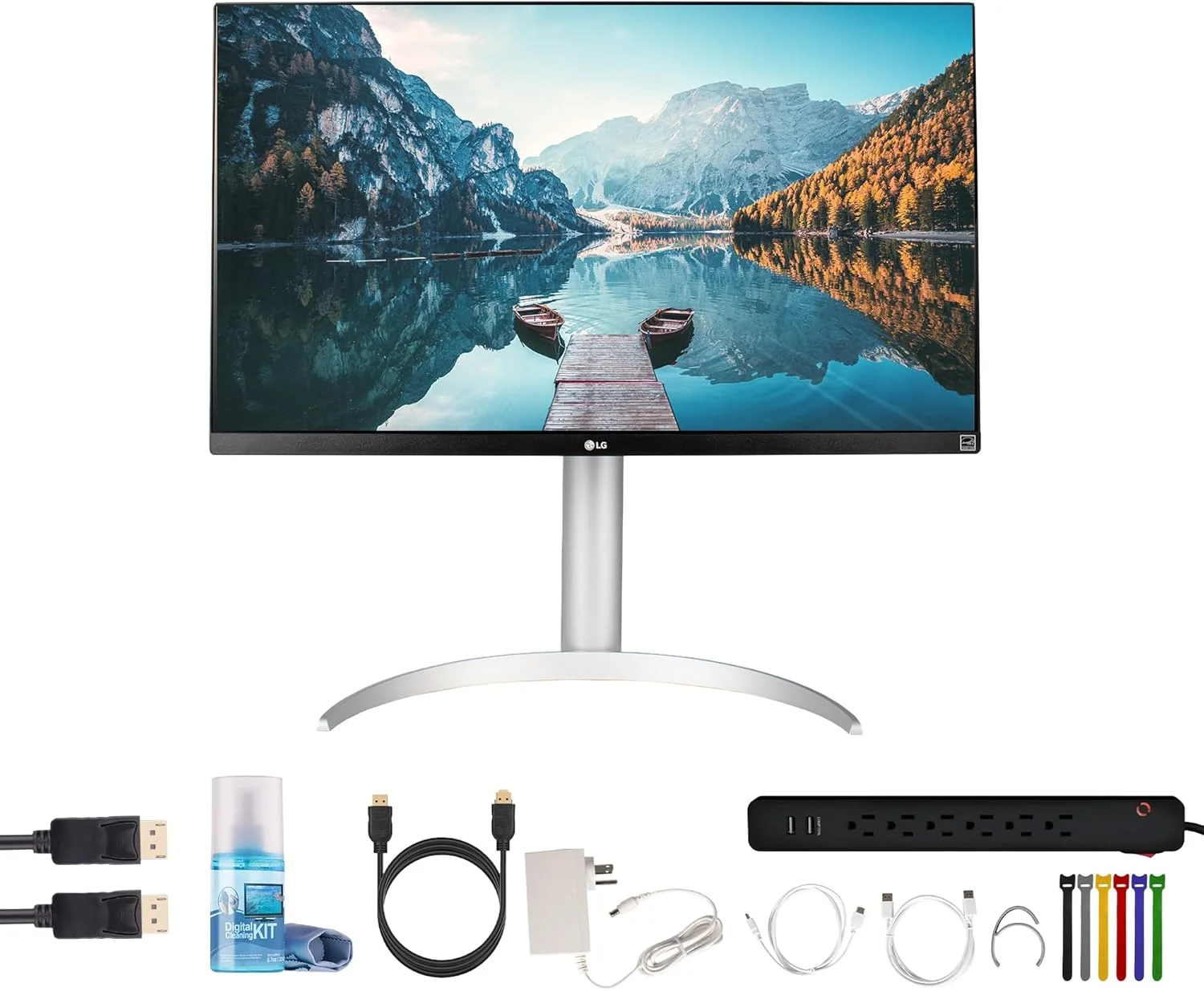 مانیتور 27 اینچی ال‌جی مدل 27UP650-W 4K UHD IPS | نمایشگر 16:9 FreeSync با HDR10 و VESA DisplayHDR 400 | مناسب برای ویرایش عکس، طراحی، کاربری اداری و گیمینگ (27UP650-W) + کابل DisplayPort + محافظ برق + سایر موارد