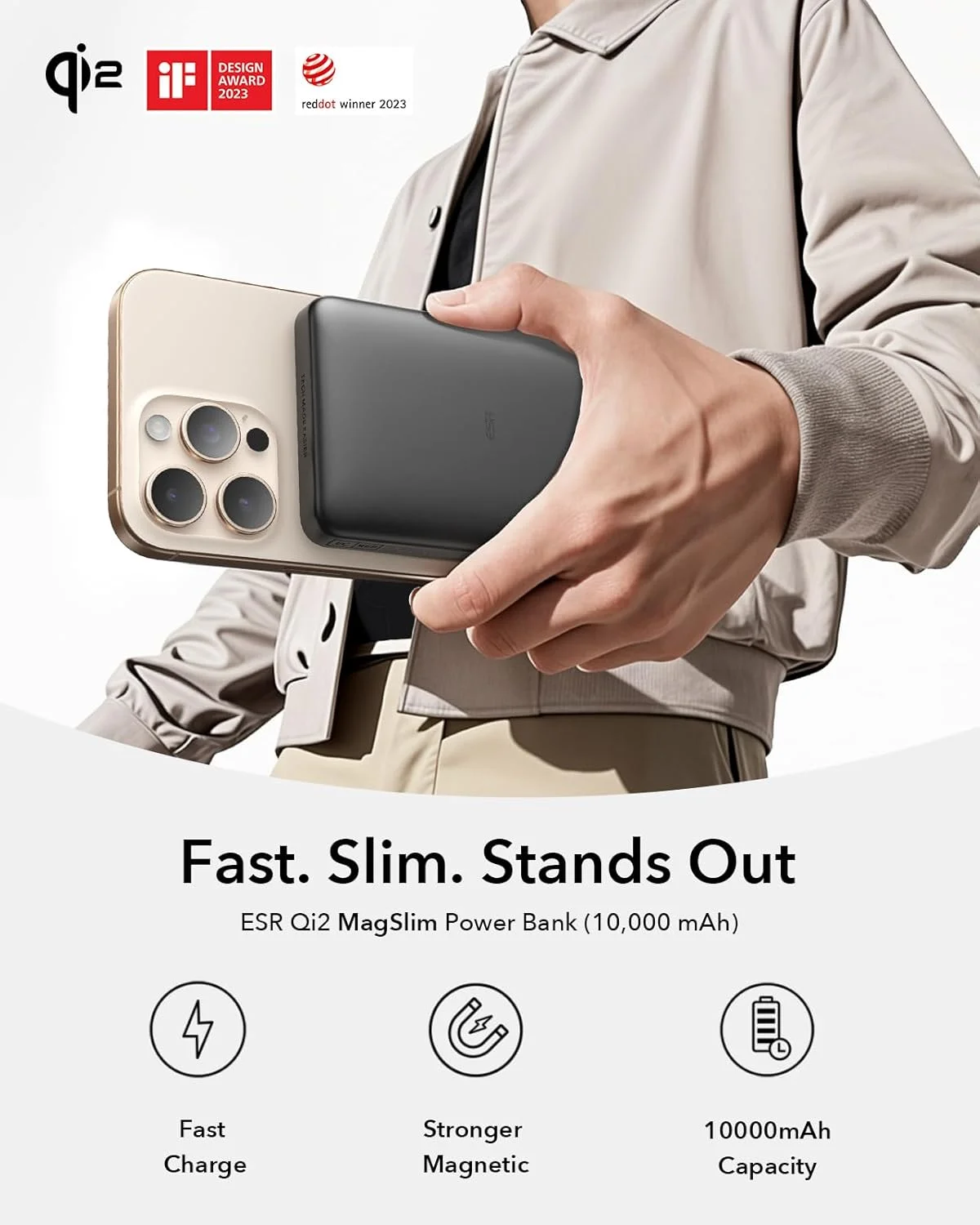 ESR for MagSafe Battery Pack,10,000mAh Portable Charger Slim with USB-C Cable,Wireless Magsafe Power Bank for iPhone iPhone 17/16/15/14/13/12シリーズ Google Pixel 10,Black