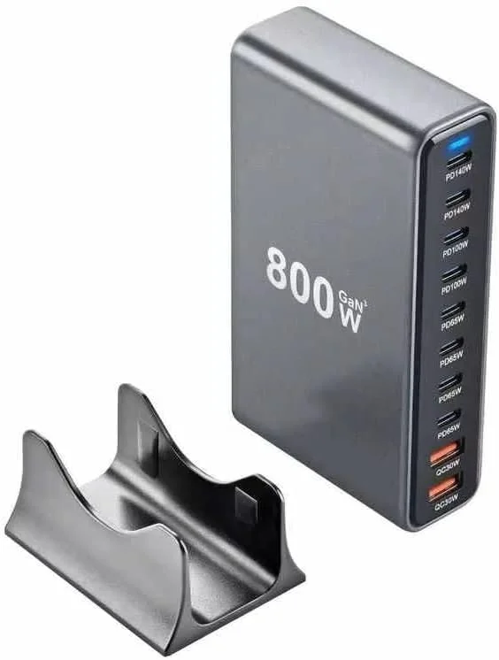 ENMAC 800W USB C Charger Charging Station 8 Type-C Ports (2 x 140W, 2 x 100W, 4 x 65W) and 2 x USB Ports (QC18W) - GaN Technology - Certified for Macbook, iPhone, Galaxy, iPad, Honor and More.