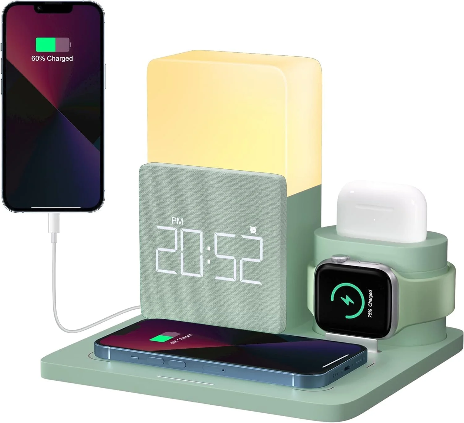 ELECDON 3 in 1 Wireless Charging Station - Fast Charger Dock with Alarm Clock, Night Light for iPhone, Samsung, AirPods, Business Gift