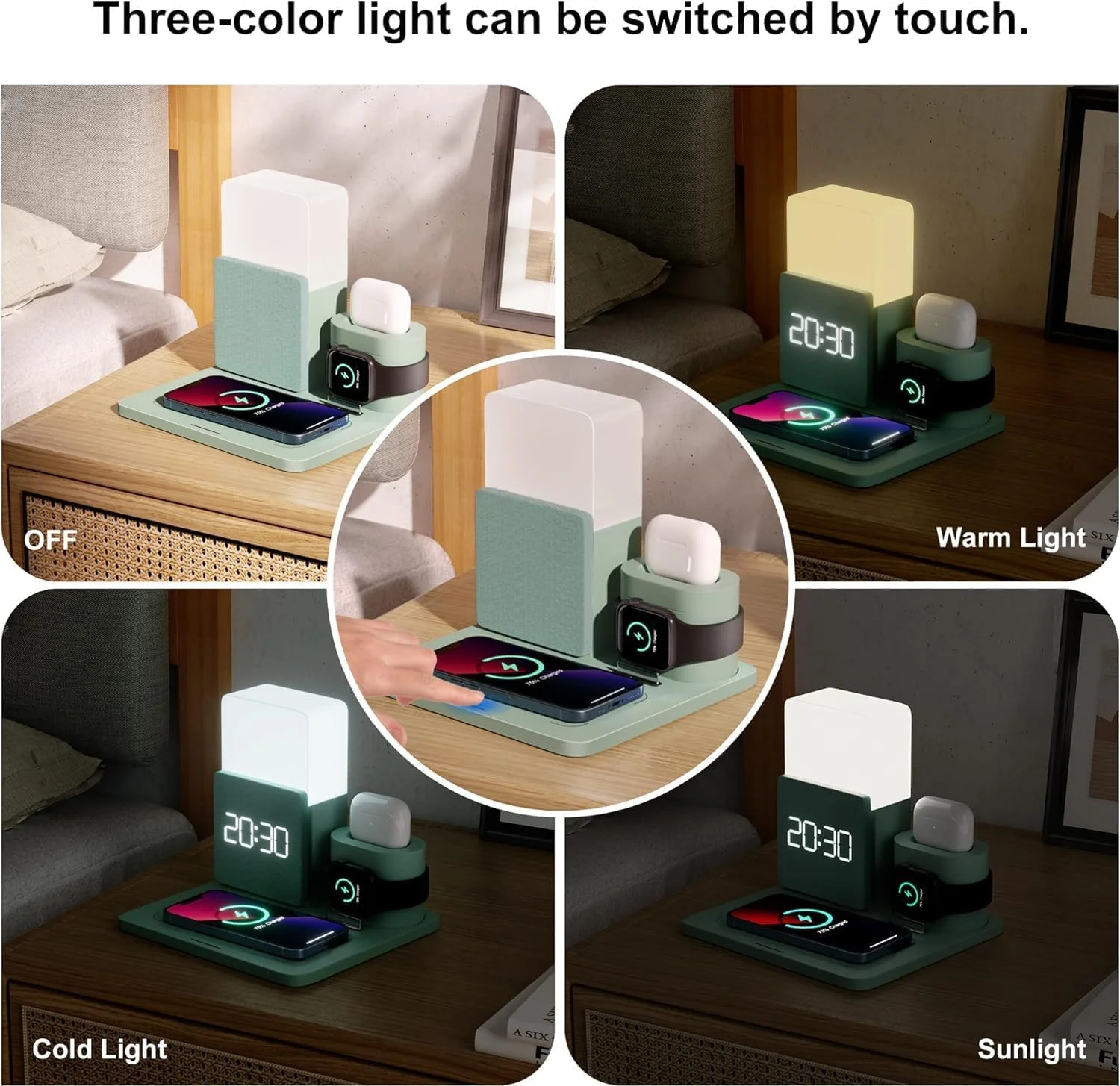 ELECDON 3 in 1 Wireless Charging Station - Fast Charger Dock with Alarm Clock, Night Light for iPhone, Samsung, AirPods, Business Gift