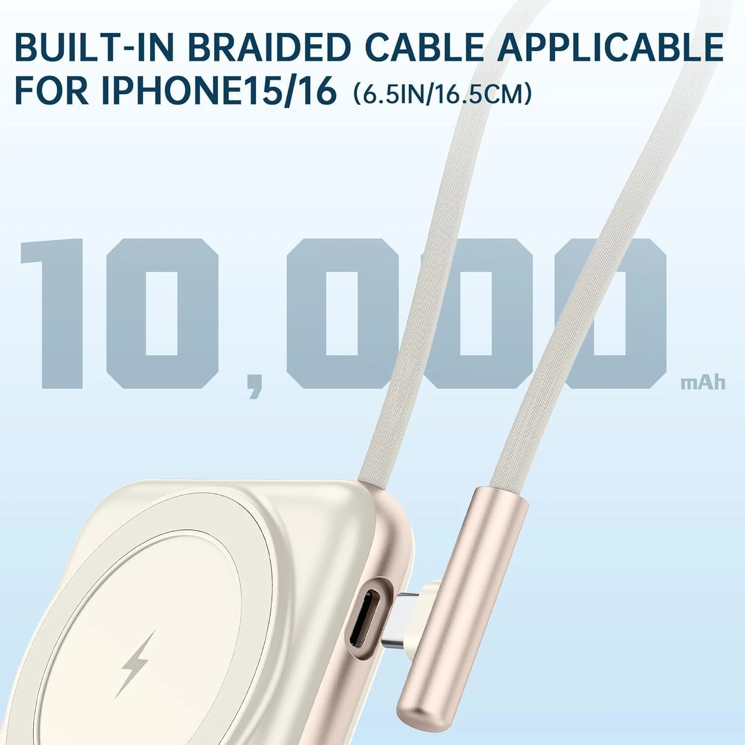 EKR 10,000mAh Power Bank with Stand, Built-in Cable, 20W PD Fast Charging for iPhone 16/15/14/13/12/11 series/Samsung 25Ultra/Android/Airpods (Titanium White)