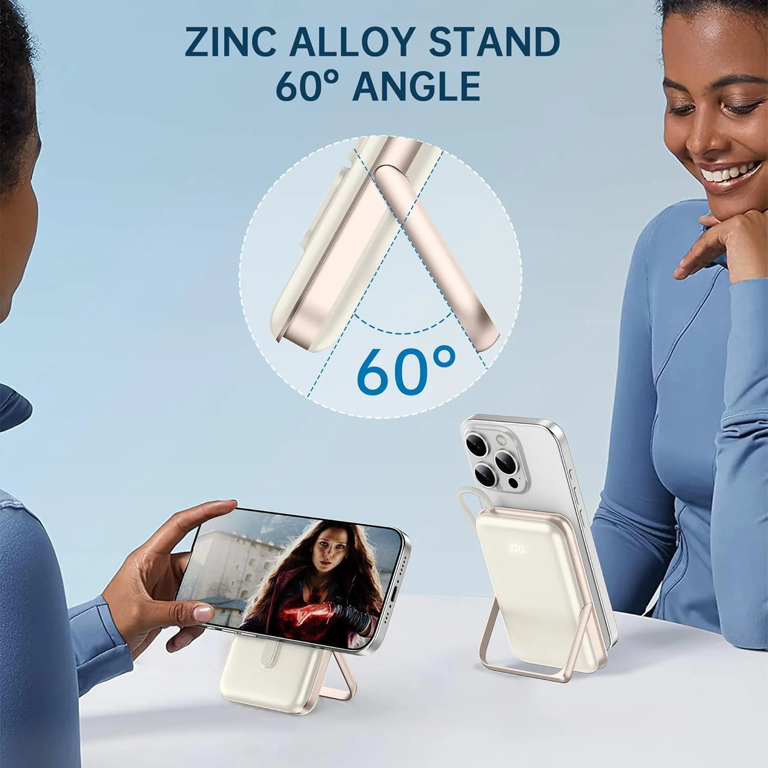 EKR 10,000mAh Power Bank with Stand, Built-in Cable, 20W PD Fast Charging for iPhone 16/15/14/13/12/11 series/Samsung 25Ultra/Android/Airpods (Titanium White)