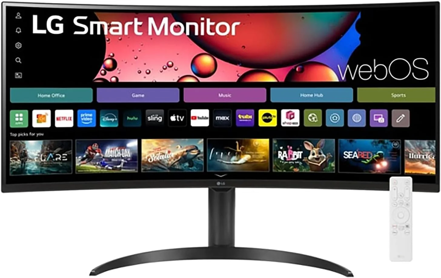 LG 34" Curved UltraWide WQHD(3440x1440) Smart Monitor with HDR10 99% sRGB, 100Hz, Magic Remote, AirPlay 2 & Adjustable Stand, webOS