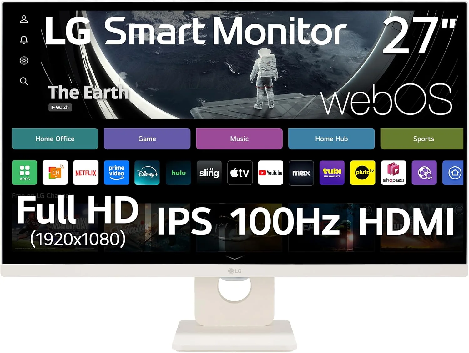 LG 27U511SA-W 27-Inch Smart Full HD (1920 x 1080) IPS Computer Monitor, 100Hz, Built-in Speaker, Airplay, Bluetooth, Screen Share, Flicker Safe, Reader Mode, Remote Control, HDMI, Tilt Stand, White