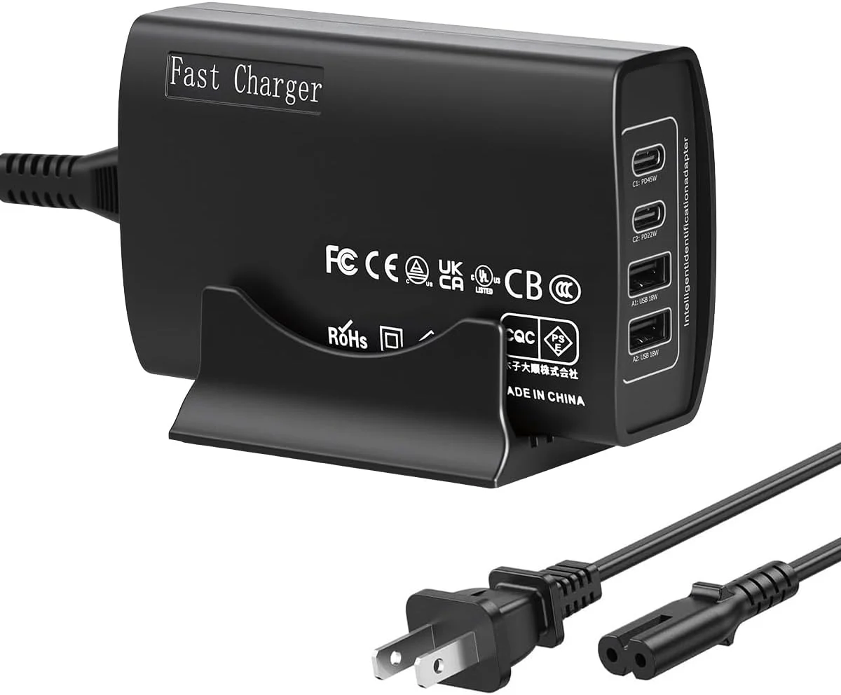 USB C Desktop Charger Station 100W 2 USB-C + 2 USB-A 4 Multi Port Hub Block PD Laptop Tablet Wall Plug Charger Adapter Compatible with MacBook Pro/Air,DELL,Steam Deck,iPhone