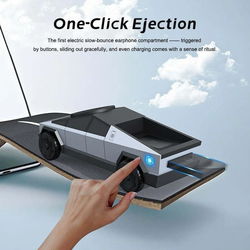 Cyberdock 3-In-1 Wireless Charging Station for iPhone with Car Model Design, Qi Certified Charger compatible for iPhone iWatch AirPod, Rotating Charger with Ambient Light, Grey, + 30W Adapter