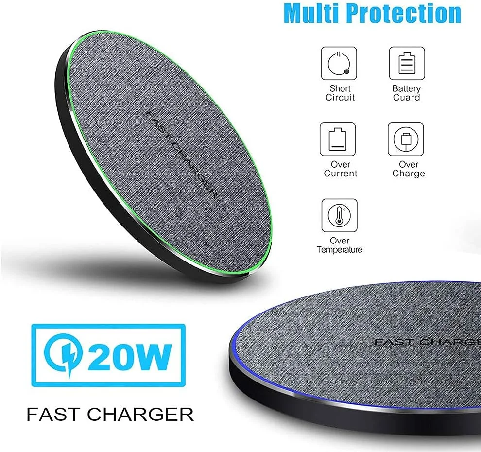 Wireless Charger, 20W Fast Wireless Charging Pad for Samsung Galaxy S24/S23/S22/S21/S20/S10/S9/z flip 3, Compatible with for iPhone 15/14/13/12/12Pro/11/8, for Google Pixel 5/6/7/8 (Grey)