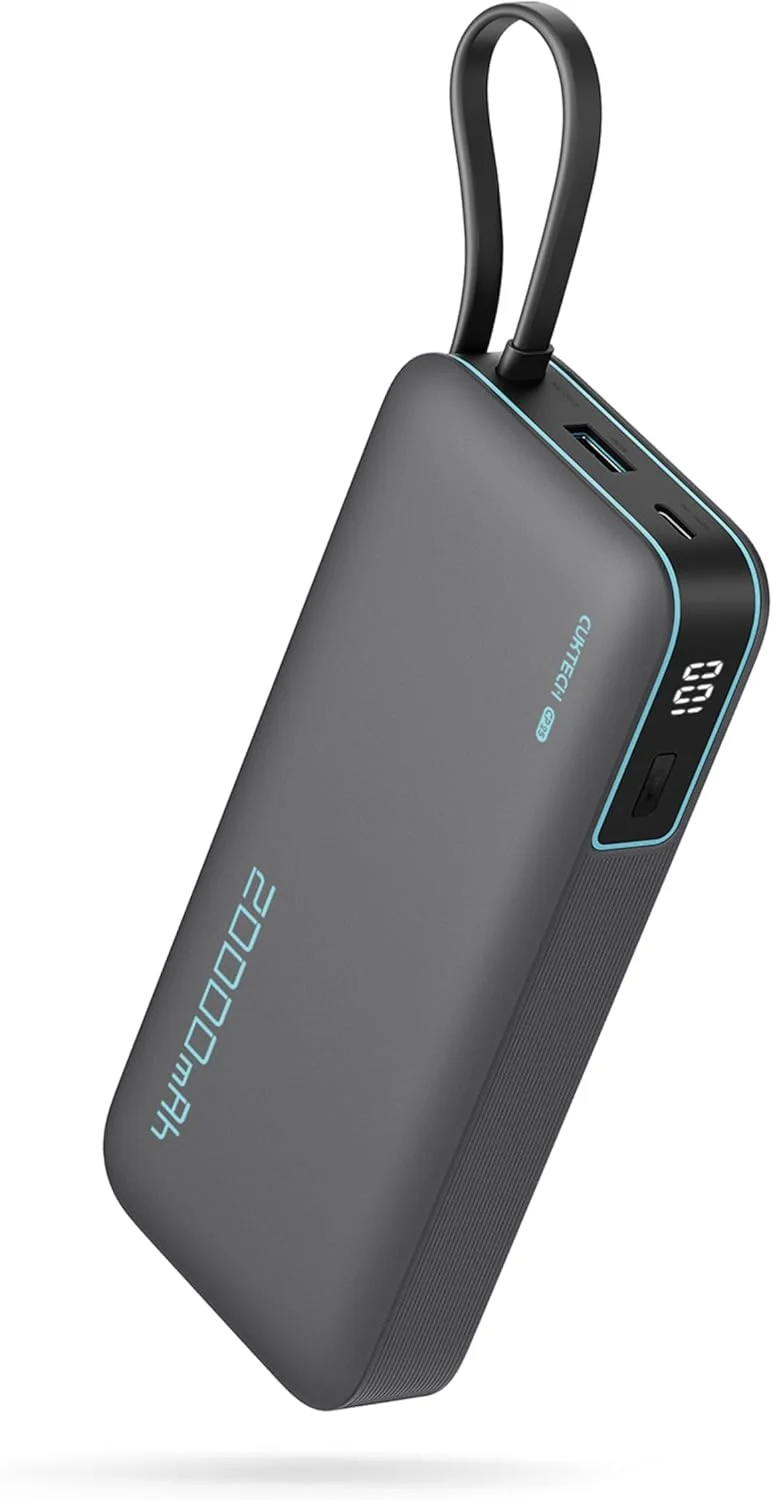 CUKTECH CP25 Power Bank, 20000mAh 55W Portable Travel Charger Built-in USB C Cable, Fast Charging Battery Pack for Xiaomi, Redmi, Poco, iPhone, Samsung, Honor, Switch, etc (Grey)