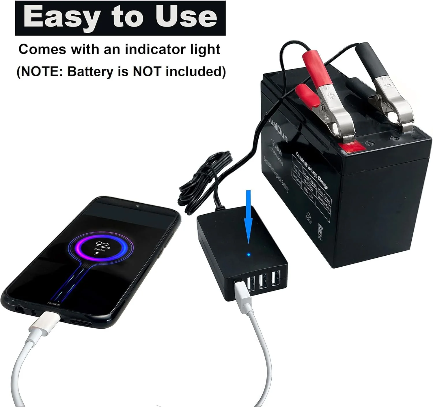 DC Converter with Battery Clip, Portable 12V/24B to 5N 4 Port USB Charger Multiport Power Adapter, Automatically Identify Shunt Charging Compatible with iPhone Ipad Galaxy Smart Phone & Tablets