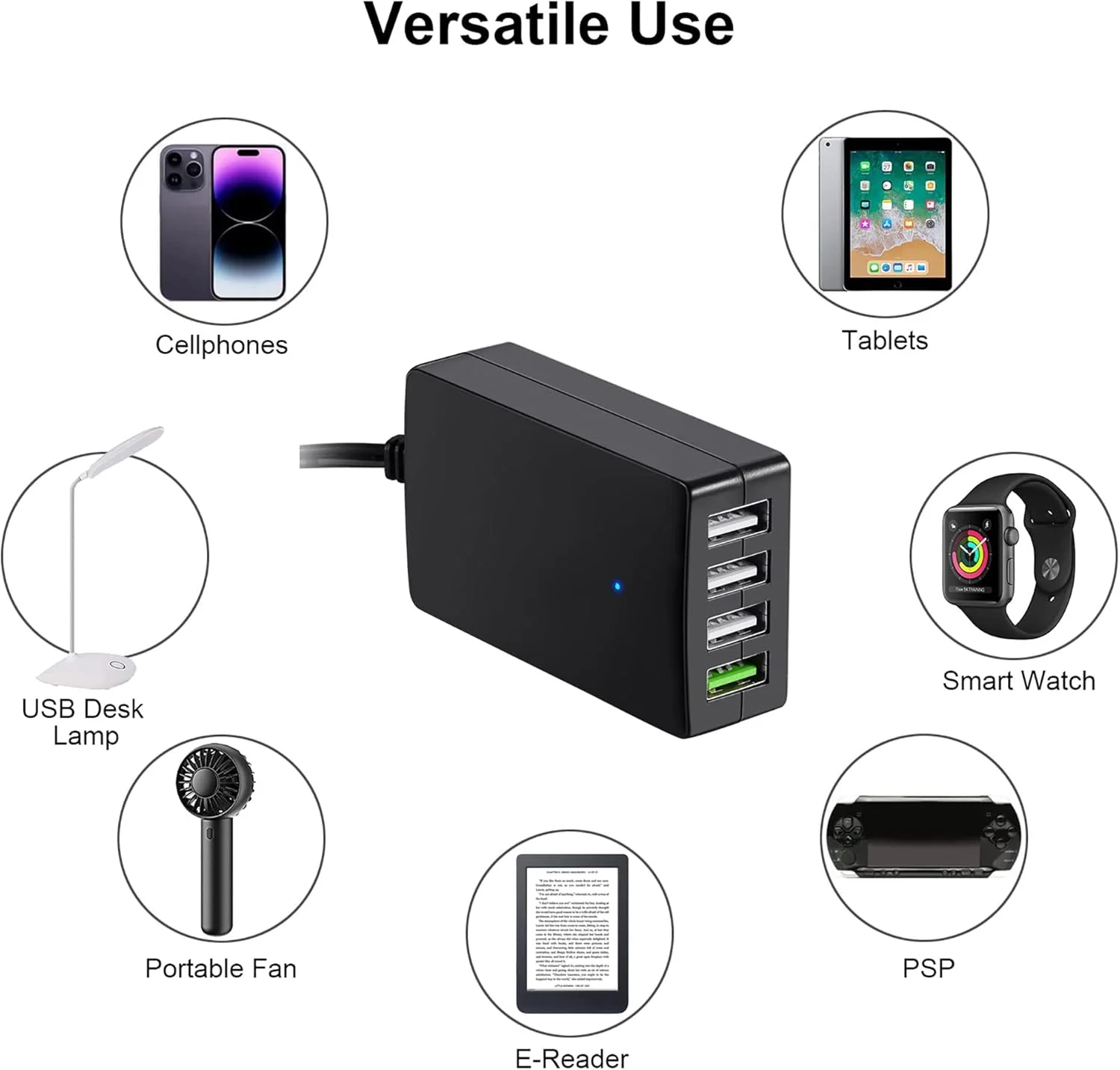 DC Converter with Battery Clip, Portable 12V/24B to 5N 4 Port USB Charger Multiport Power Adapter, Automatically Identify Shunt Charging Compatible with iPhone Ipad Galaxy Smart Phone & Tablets