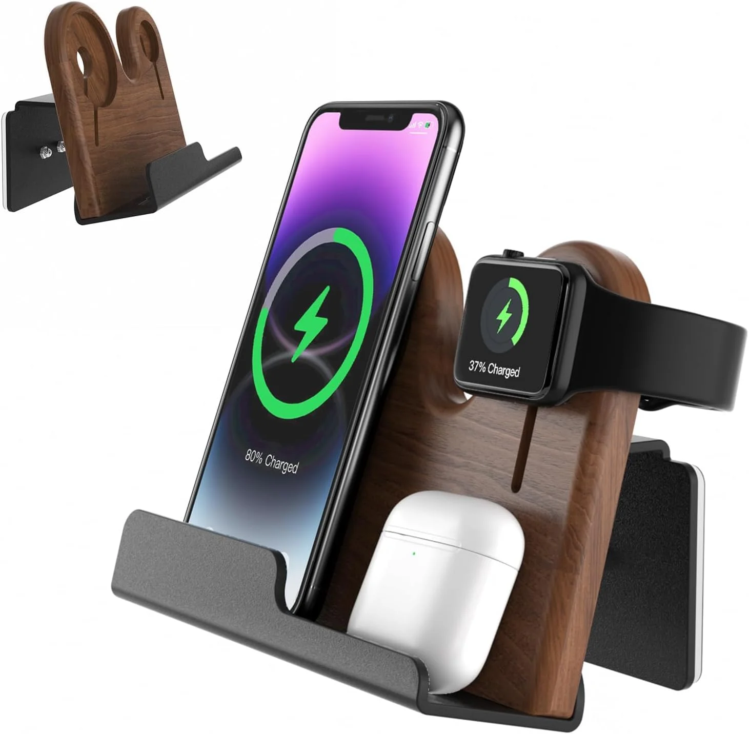 Wall Mount Compatible with magsafe charger stand, 3 in 1 Wood phone Holder for iPhone 15/15 Pro/14/13/12 Series, Compatible with Apple Watch, AirPods, Magsafe Accessories[MagSafe Charger Not Included]