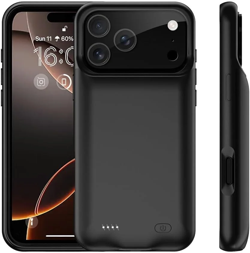 click_to_buy 7000mAh Battery Case for/iPhone/ 17 Pro Max, Slim Rechargeable Charging Case, Extended Power Bank Protective Backup Cover with LED Indicator, Portable Charger Case – Black