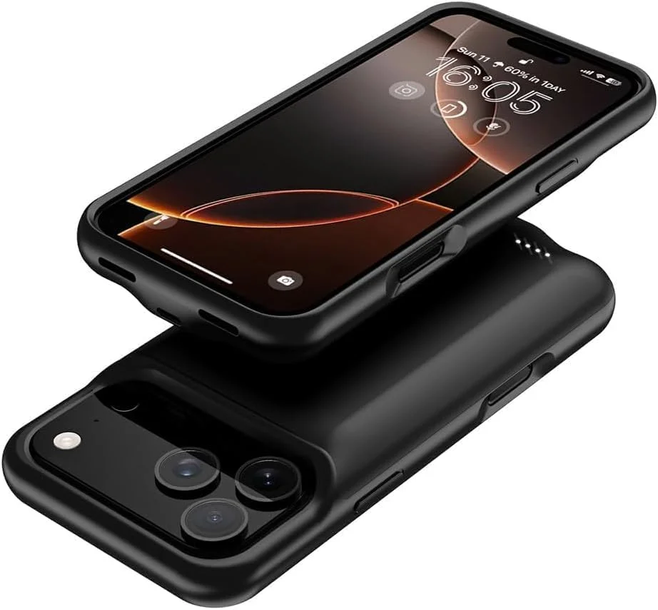 click_to_buy 7000mAh Battery Case for/iPhone/ 17 Pro Max, Slim Rechargeable Charging Case, Extended Power Bank Protective Backup Cover with LED Indicator, Portable Charger Case – Black