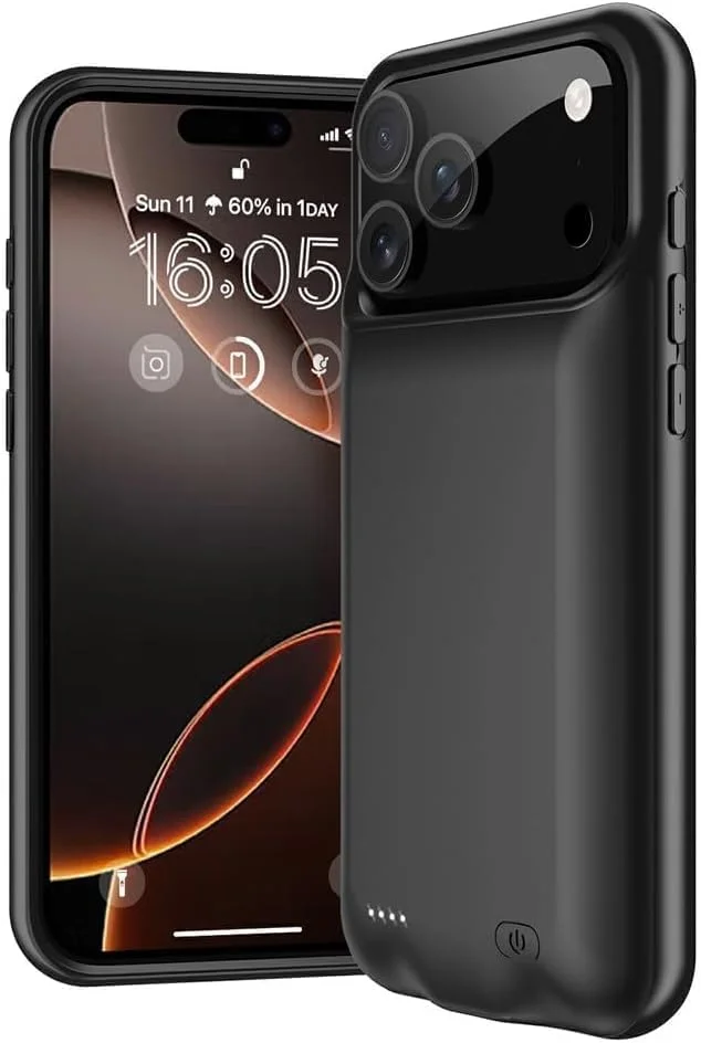 click_to_buy 7000mAh Battery Case for/iPhone/ 17 Pro Max, Slim Rechargeable Charging Case, Extended Power Bank Protective Backup Cover with LED Indicator, Portable Charger Case – Black