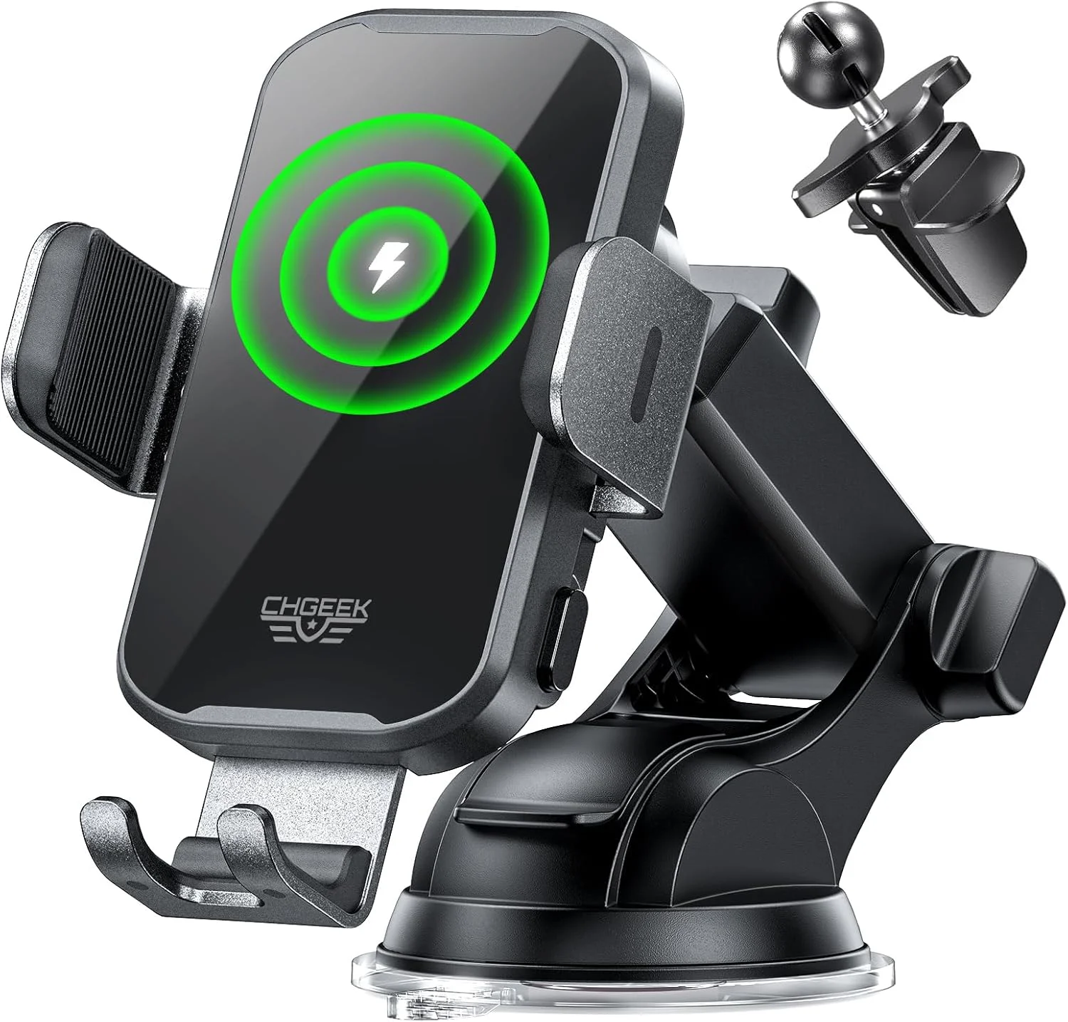 CHGeek Wireless Car Charger Phone Holder Mount, 15W Fast Charging Auto Clamping Phone Holders for Your Car Dashboard Windshield Air Vent Car Accessories for iPhone, Samsung Galaxy, Google Pixel etc CHGeek Wireless Car Charger Phone Holder Mount, 15W Fast Charging Auto Clamping Phone Holders for Your Car Dashboard Windshield Air Vent Car Accessories for iPhone, Samsung Galaxy, Google Pixel etc