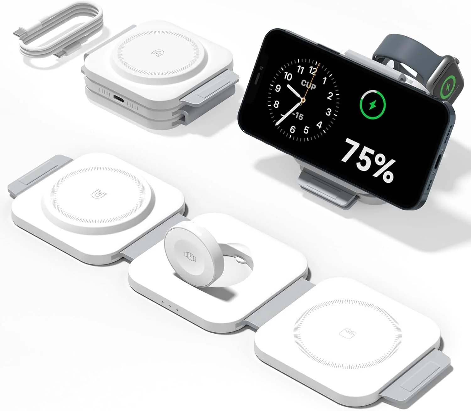 3 in 1 Charging Station for Apple Multiple Devices, Foldable Magnetic Fast Wireless Charger Dock, Travel Charging Pad for iPhone 17 16 15 14 13 12 Pro Max Plus Apple Watch Series & AirPods 4/3/2/Pro