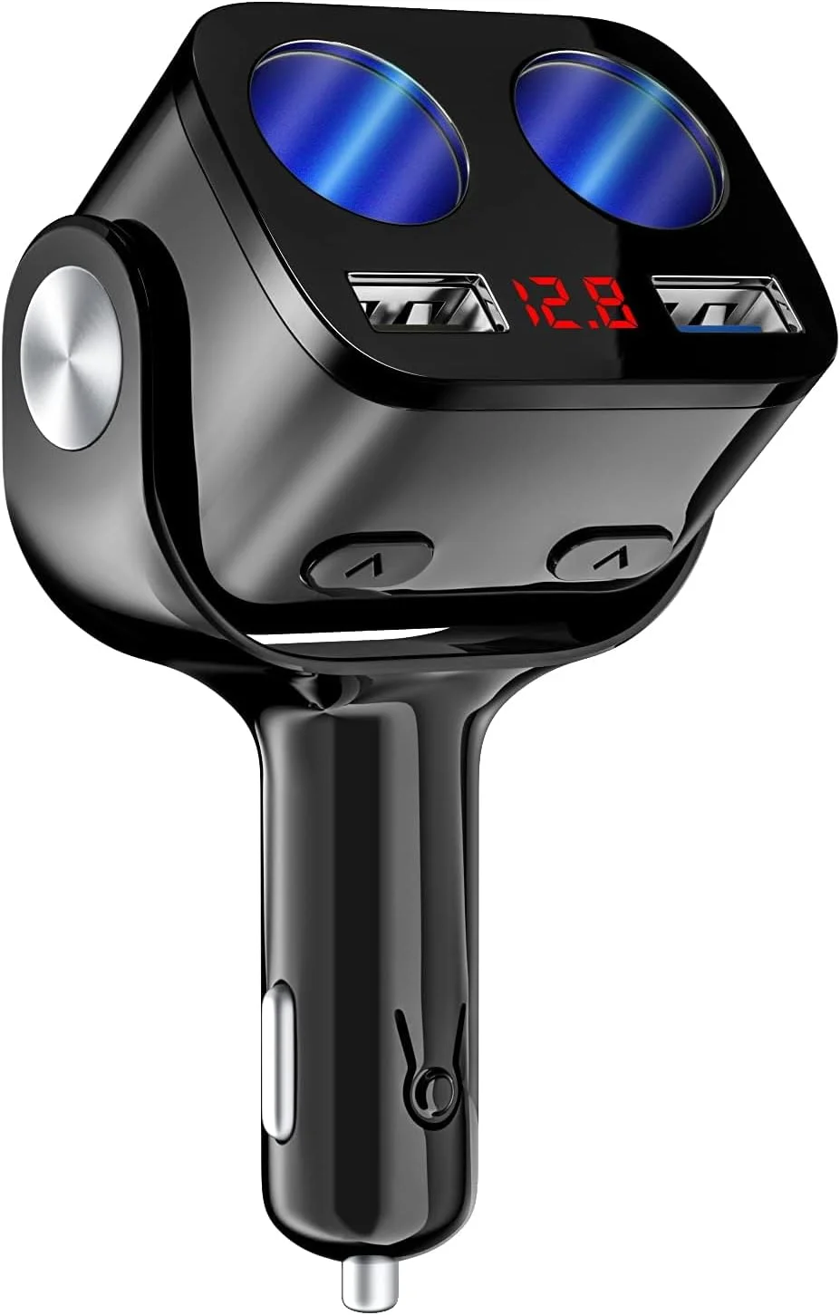 Car Charger With Dual USB QC 3.0 Cigarette Lighter Splitter 2 Sockets Separate Switch with Led Light And Voltage Display 2.4A Fuse 12/24V 90W Adapter for Iphone/ipad/Android/ (Black) (Black)