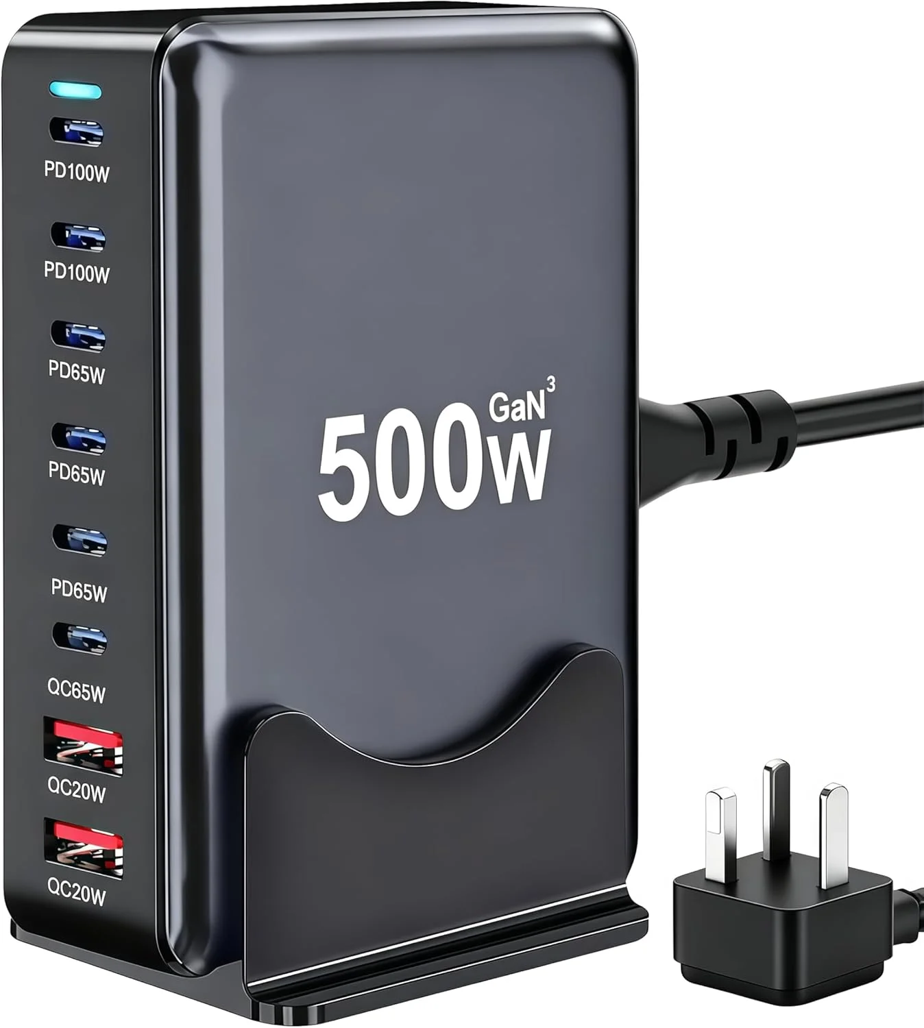 500W USB C Fast Charger Block,8-Port Fast USB Charging Station Dual PD 100W GaN Ⅲ Pro Charging Station For Multiple Devices, Laptop Charger Adapter Compatible with MacBook, DELL, iPhone (Black, 500W)