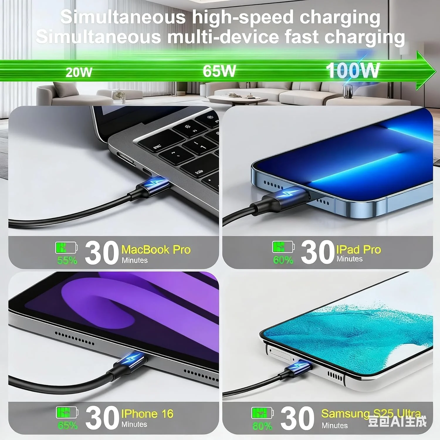 500W USB C Fast Charger Block,8-Port Fast USB Charging Station Dual PD 100W GaN Ⅲ Pro Charging Station For Multiple Devices, Laptop Charger Adapter Compatible with MacBook, DELL, iPhone (Black, 500W)