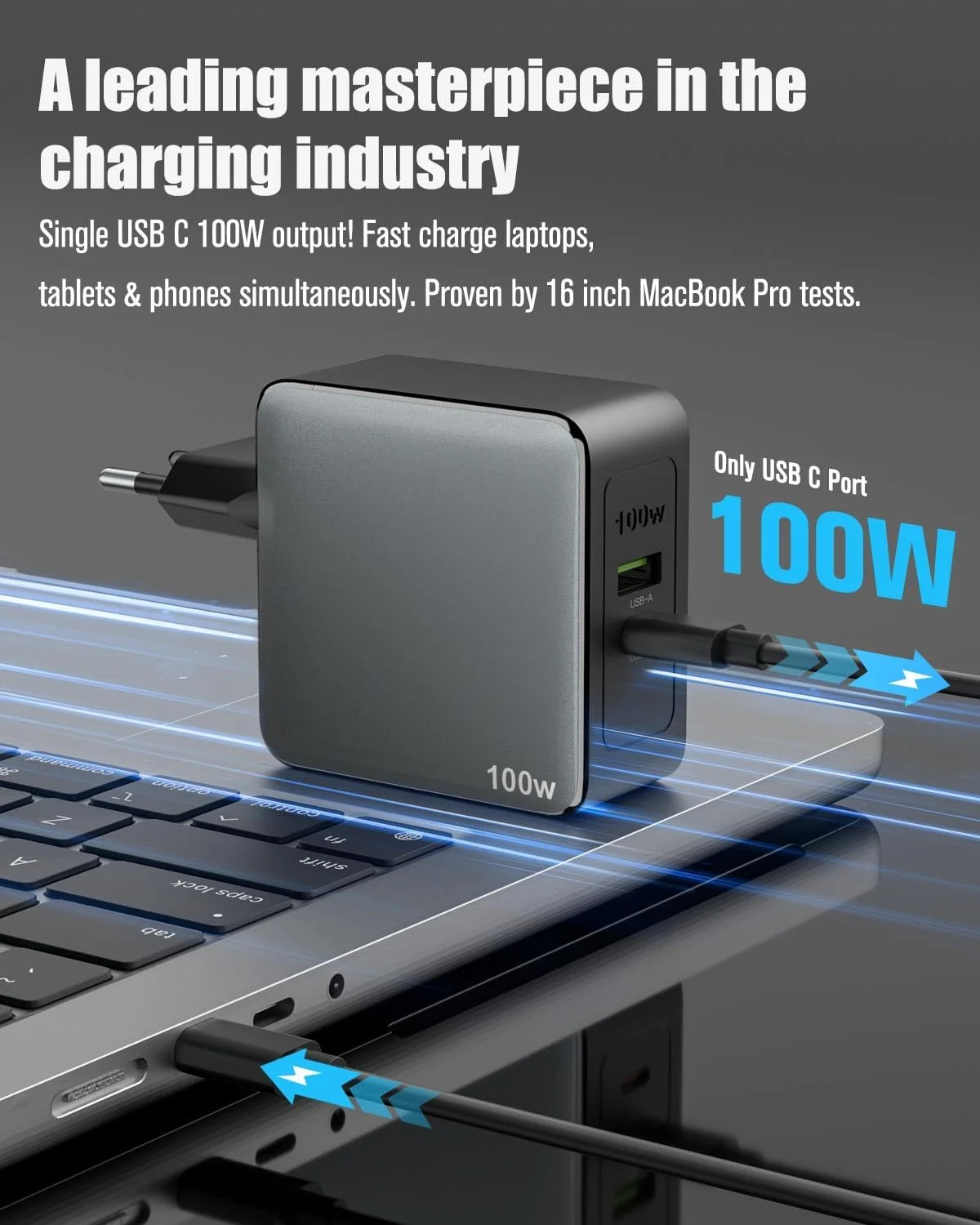 USB C+A 100W Charger Compatible with 2 Ports C+A GaN with Mac Book Pro 16,15,14,13 inch MacBook Air/Pro iPhone15/Pro/14/Pro, Galaxy S23, Note20 (Grey)