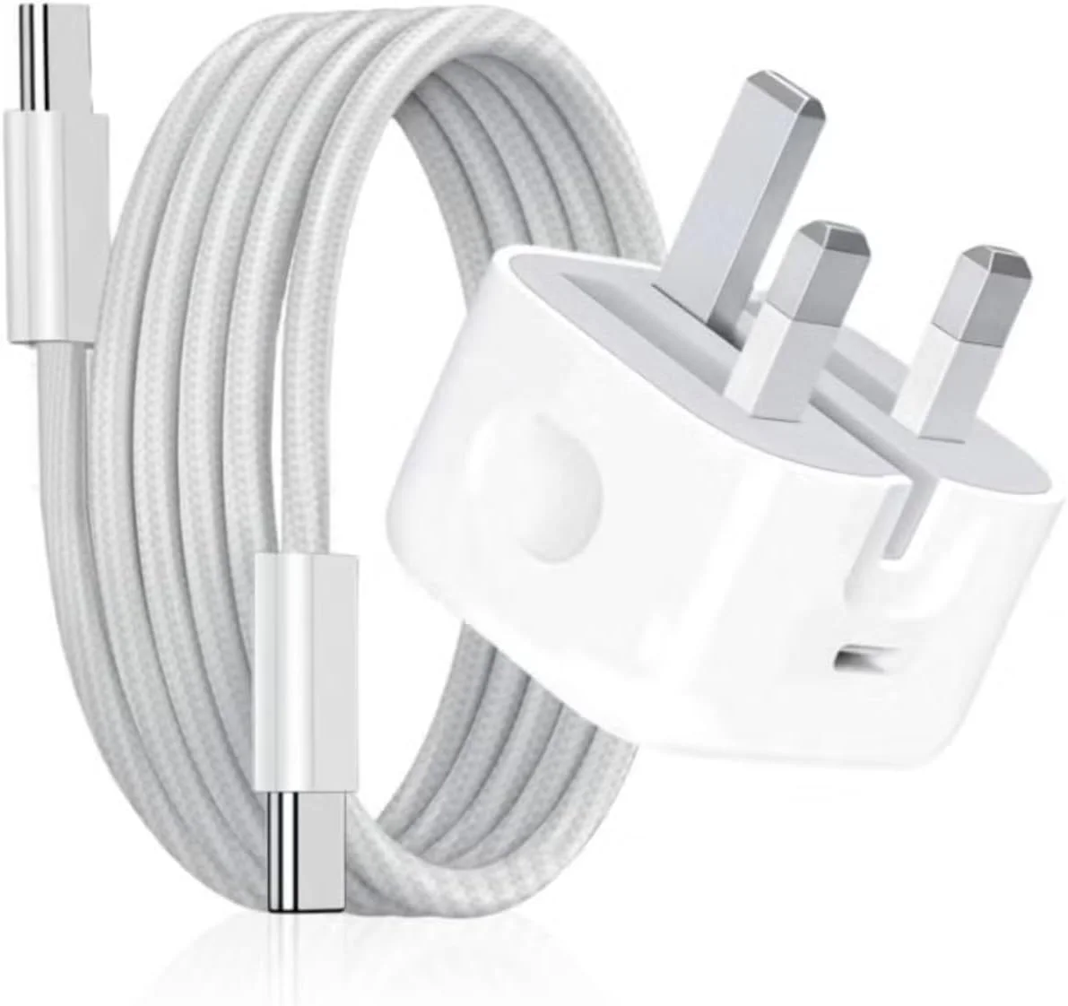 Charger for Apple 14, 14 Pro Max, 14 Plus, 13, 13 Pro Max, 13 Mini, 12, 11, X, XR, XS, SE, Mini, 8, iPad - 20W USB-C Fast Charge, Type C Plug UK Power Adapter With 1m Cable