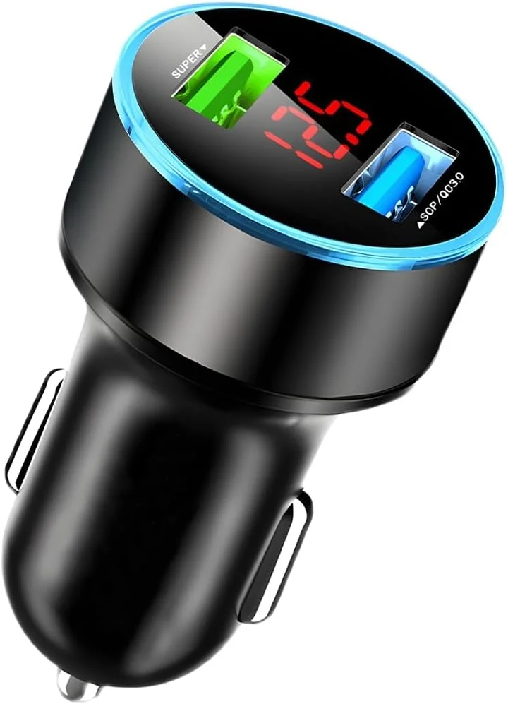 100W Dual USB Car Charger Adapter with LED Voltmeter, Fast Charging, Compatible with iPhone, Samsung, iPad and More