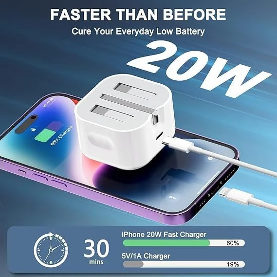 20W USB C Fast Charger with braided Lightning cable, Lightning fast charger, USB-C to Lightning Cable with 20W Charger, Fast Charging Kit, Compatible with iPhone 14/14 Pro/14 Pro Max/13/12/XS Max/iPad