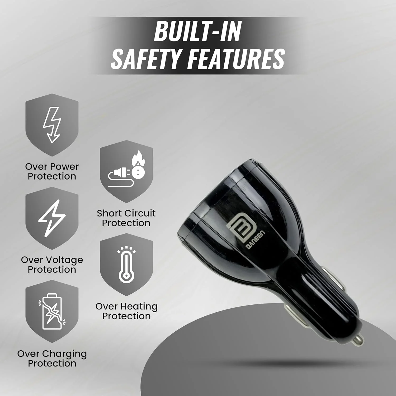 DANEEN Car Mobile Charger, 90W Fast charging power adapter having 1USB, 2 Type-C Ports, 1.2m long 3in1 multi charger cable, Multi-Device Compatible for Macbook Air/Pro,Samsung, iPhone 16(Black)