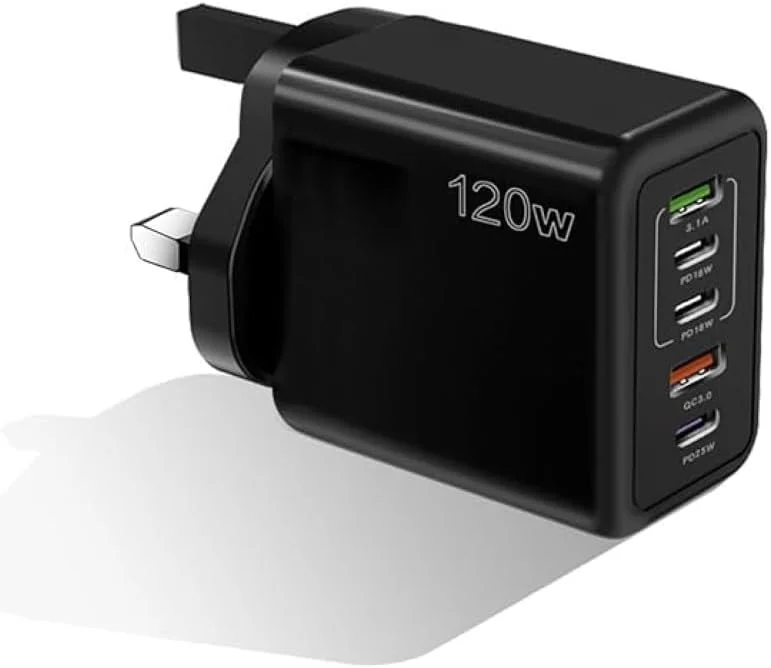 120W PD QC 3.0 Type C Fast Charger Adapter, 5-Port USB A & USB C Fast Charging Adapter Compatible with Samsung Galaxy S23/S22, Iphone 15/14/13 Pro Max, OnePlus, MacBook, Ipad, Laptop Charger (White)