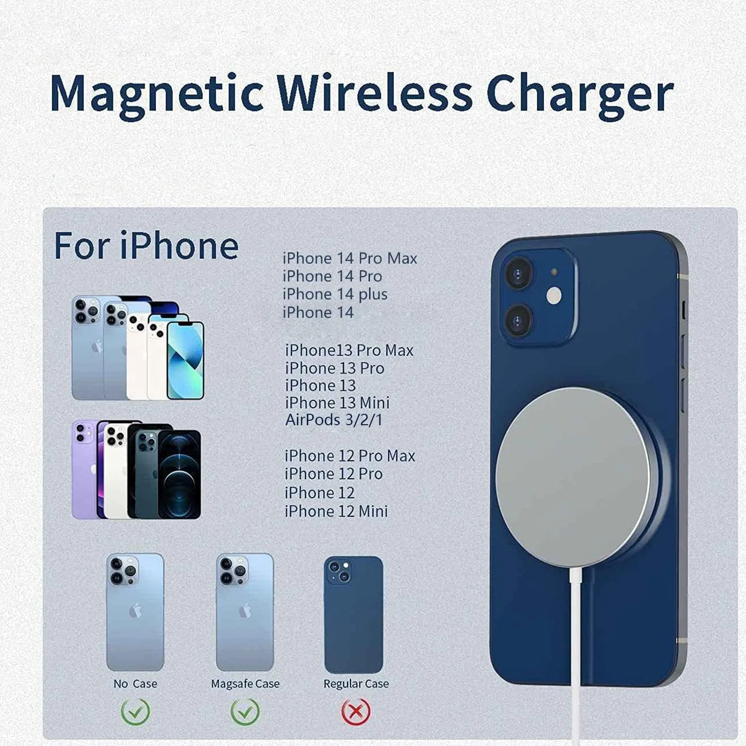 Case Logic Apple MagSafe Charger【MFI/UACK Certified】 USB C Fast Charging,Wireless Magnetic Fast PD Charging up to 15W Compatibility with iPhone 14,14 Plus,14 Pro,14 Pro Max , 13,12 series,AirPods Pro2