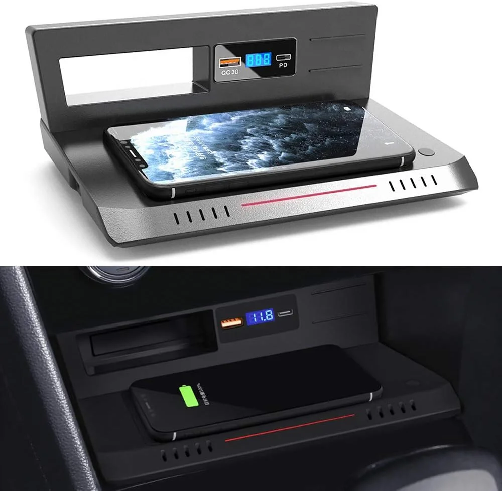 Car Wireless Charger for VW Tiguan 2018 2019 2020 2021 Center Console Accessory Panel, 15W Fast Charging Phone Charger Pad with QC3.0 USB and 18W PD for iPhone 12/11/XS/XR Samsung S20/S10