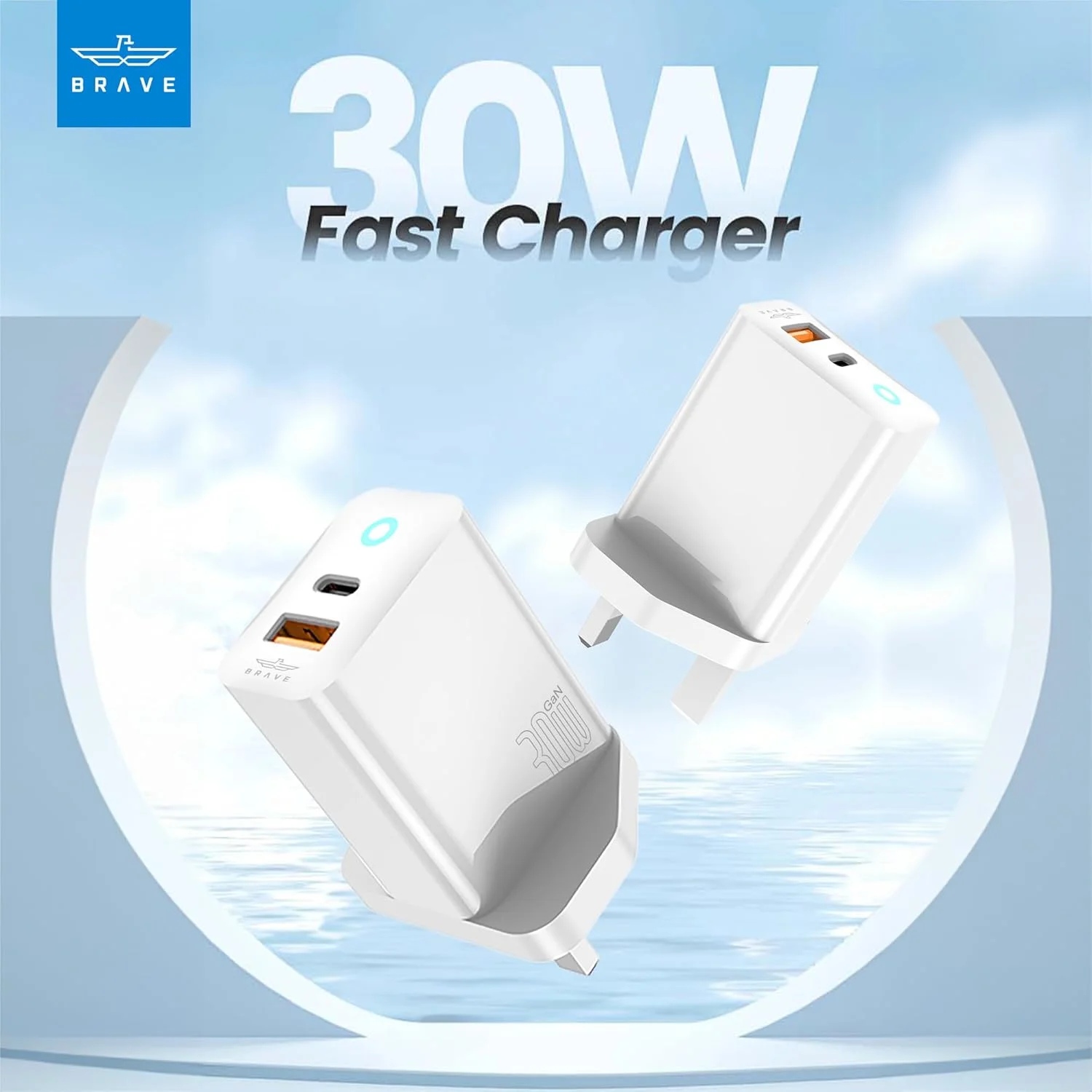 BRAVE 30W Dual Port Fast USB Charger Plug, [GaN Tech] USB C Charger Adapter with Fast 60W Type C Cable Compatible with iPad Pro/Air, iPhone 15 Pro Max, Samsung Galaxy S24 Ultra, etc (BTC-29)
