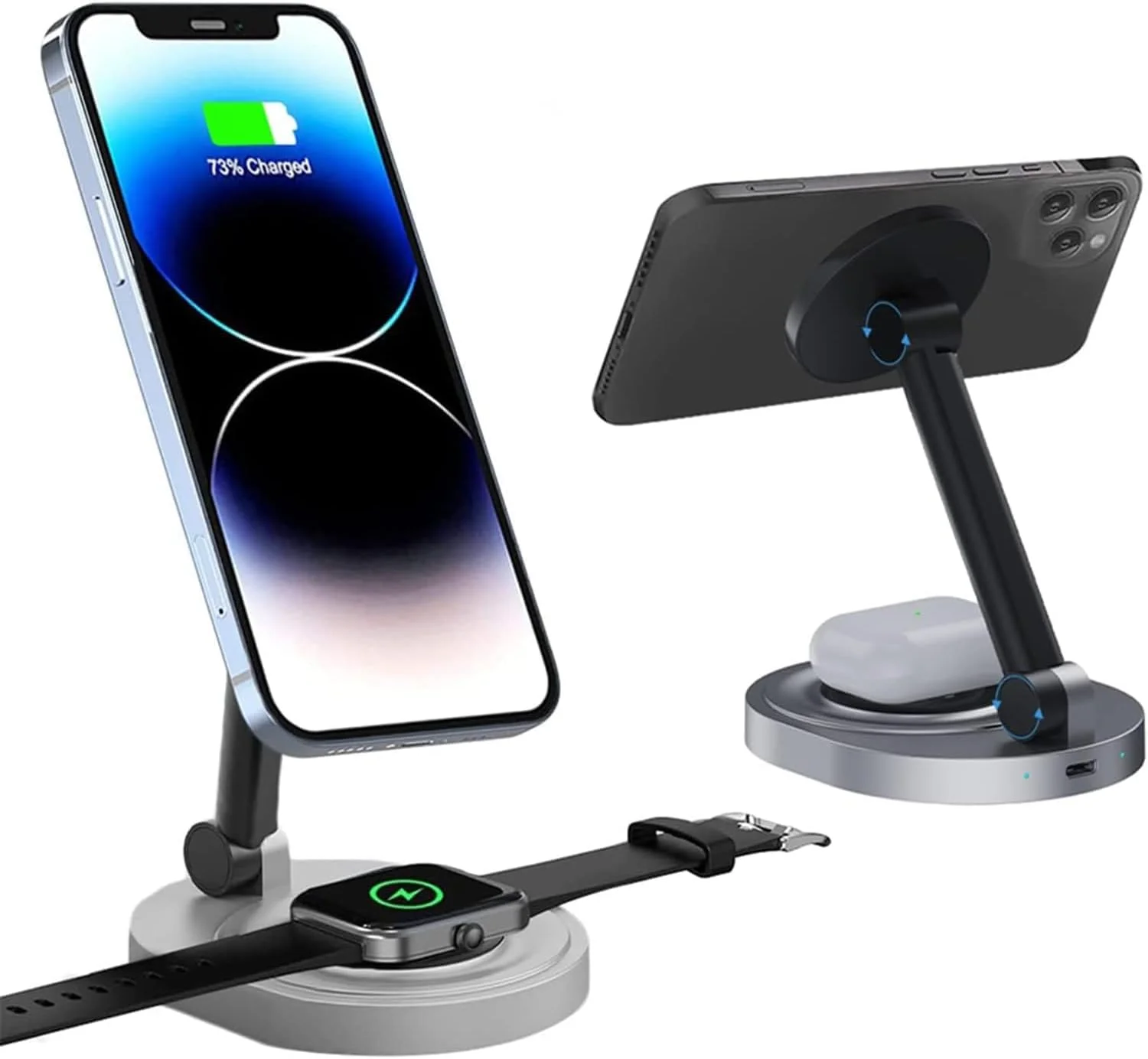 Bolivia's Magnetic Phone Charger, Magnetic Wireless Charger Stand for Mag-Safe Charger, Magnetic Wireless Charger, 15W Fast Charging Station, 2-in-1 Dock for Phone, Watch, AirPods