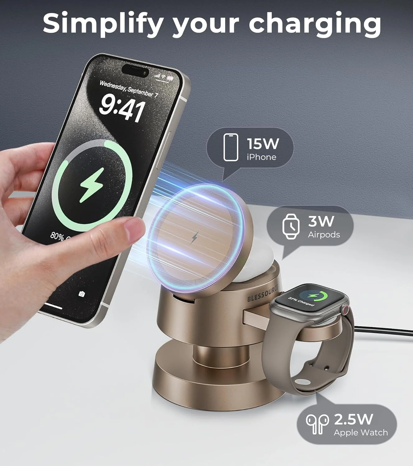 4-in-1 Magnetic Wireless Charging Station for iPhone 17/16/15/14 Pro Max, with Night Light Wireless Charging Station Fast Charging for Apple Watch, AirPods & Multiple Devices